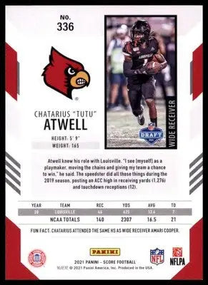 2021 Score Base Chatarius Atwell RC Louisville Cardinals 336 - Football Card Single