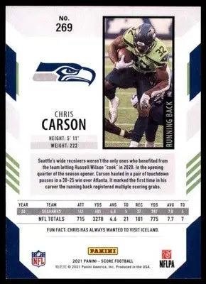 2021 Score Base Chris Carson Seattle Seahawks 269 - Football Card Single