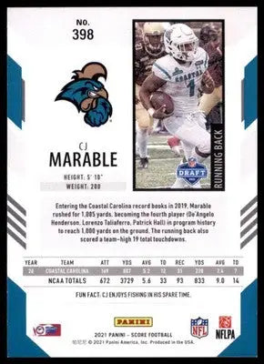 2021 Score Base CJ Marable RC Coastal Carolina Chanticleers 398 - Football Card Single
