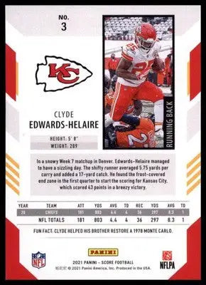 2021 Score Base Clyde Edwards-Helaire Kansas City Chiefs 3 - Football Card Single