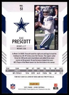 2021 Score Base Dak Prescott Dallas Cowboys 51 - Football Card Single