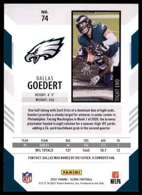 2021 Score Base Dallas Goedert Philadelphia Eagles 74 - Football Card Single