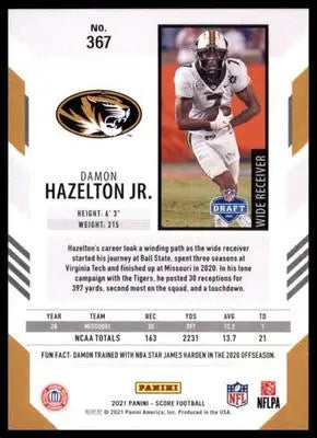 2021 Score Base Damon Hazelton Jr. RC Missouri Tigers 367 - Football Card Single