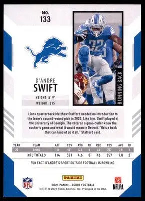 2021 Score Base D’Andre Swift Detroit Lions 133 - Football Card Single