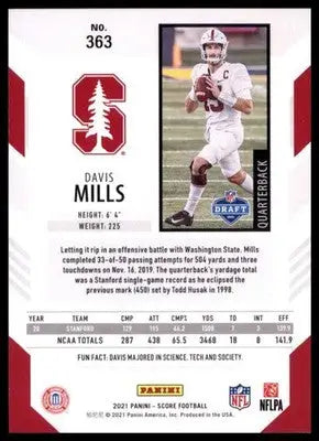 2021 Score Base Davis Mills RC Stanford Cardinal 363 - Football Card Single