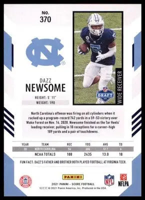 2021 Score Base Dazz Newsome RC North Carolina Tar Heels 370 - Football Card Single