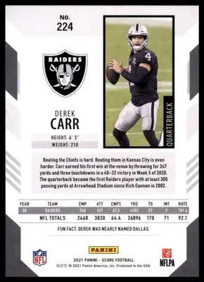 2021 Score Base Derek Carr Las Vegas Raiders 224 - Football Card Single
