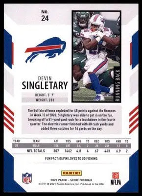 2021 Score Base Devin Singletary Buffalo Bills 24 - Football Card Single