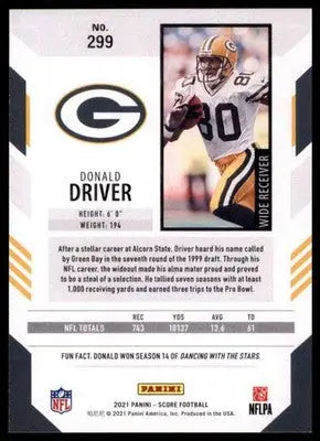 2021 Score Base Donald Driver Green Bay Packers 299 - Football Card Single