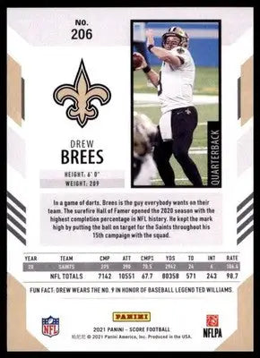 2021 Score Base Drew Brees New Orleans Saints 206 - Football Card Single