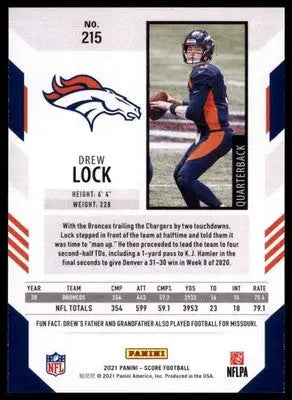 2021 Score Base Drew Lock Denver Broncos 215 - Football Card Single