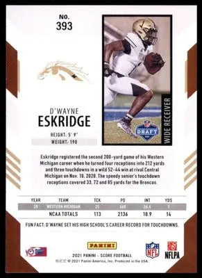 2021 Score Base D’Wayne Eskridge RC Western Michigan Broncos 393 - Football Card Single