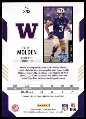 2021 Score Base Elijah Molden RC Washington Huskies 343 - Football Card Single