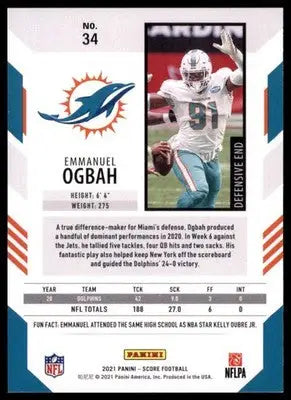 2021 Score Base Emmanuel Ogbah Miami Dolphins 34 - Football Card Single