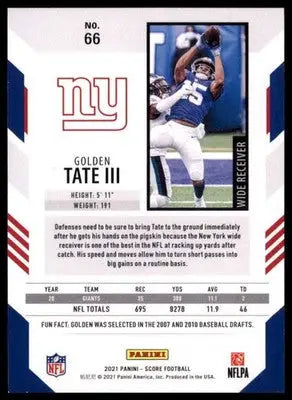 2021 Score Base Golden Tate III New York Giants 66 - Football Card Single