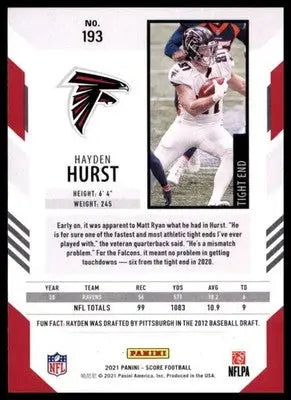 2021 Score Base Hayden Hurst Atlanta Falcons 193 - Football Card Single