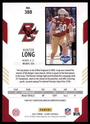 2021 Score Base Hunter Long RC Boston College Eagles 388 - Football Card Single