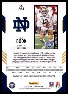 2021 Score Base Ian Book RC Notre Dame Fighting Irish 364 - Football Card Single