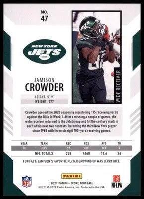 2021 Score Base Jamison Crowder New York Jets 47 - Football Card Single