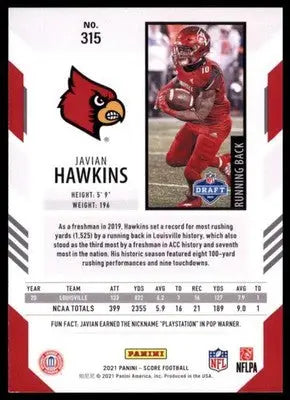 2021 Score Base Javian Hawkins RC Louisville Cardinals 315 - Football Card Single