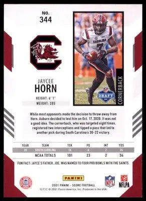 2021 Score Base Jaycee Horn RC South Carolina Gamecocks 344 - Football Card Single