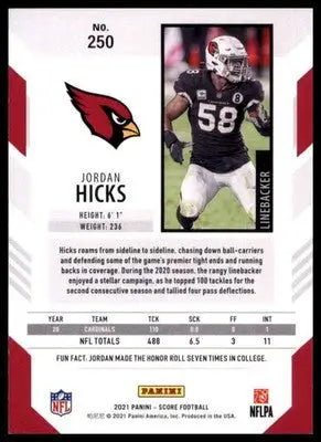 2021 Score Base Jordan Hicks Arizona Cardinals 250 - Football Card Single