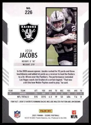 2021 Score Base Josh Jacobs Las Vegas Raiders 226 - Football Card Single