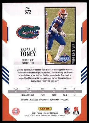 2021 Score Base Kadarius Toney RC Florida Gators 372 - Football Card Single
