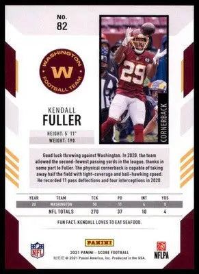 2021 Score Base Kendall Fuller Washington Football Team 82 - Football Card Single