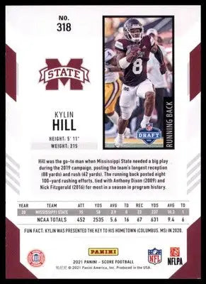 2021 Score Base Kylin Hill RC Mississippi State Bulldogs 318 - Football Card Single
