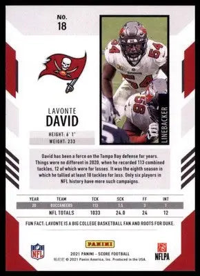 2021 Score Base Lavonte David Tampa Bay Buccaneers 18 - Football Card Single