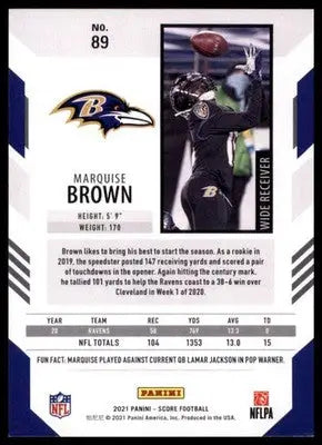 2021 Score Base Marquise Brown Baltimore Ravens 89 - Football Card Single
