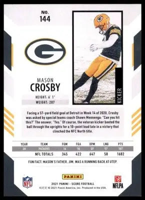 2021 Score Base Mason Crosby Green Bay Packers 144 - Football Card Single