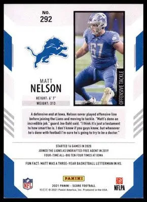 2021 Score Base Matt Nelson Detroit Lions 292 - Football Card Single
