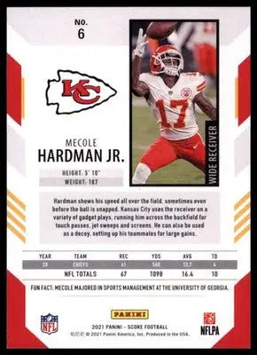 2021 Score Base Mecole Hardman Jr. Kansas City Chiefs 6 - Football Card Single