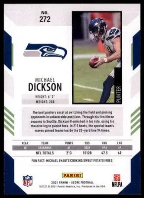 2021 Score Base Michael Dickson Seattle Seahawks 272 - Football Card Single