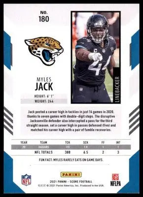 2021 Score Base Myles Jack Jacksonville Jaguars 180 - Football Card Single