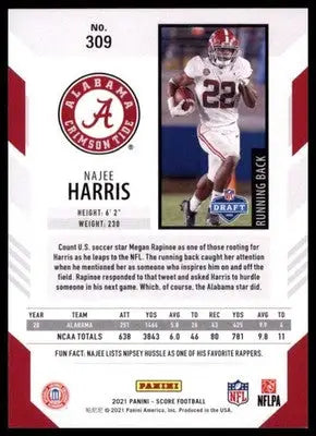 2021 Score Base Najee Harris RC Alabama Crimson Tide 309 - Football Card Single