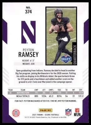 2021 Score Base Peyton Ramsey RC Northwestern Wildcats 374 - Football Card Single