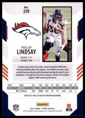 2021 Score Base Phillip Lindsay Denver Broncos 219 - Football Card Single