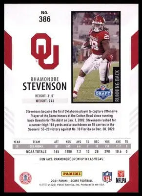 2021 Score Base Rhamondre Stevenson RC Oklahoma Sooners 386 - Football Card Single