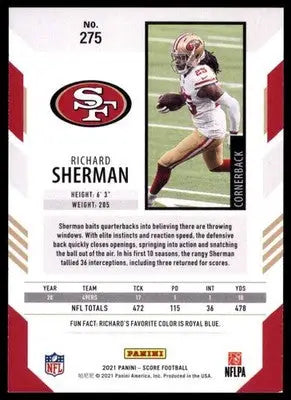2021 Score Base Richard Sherman San Francisco 49ers 275 - Football Card Single