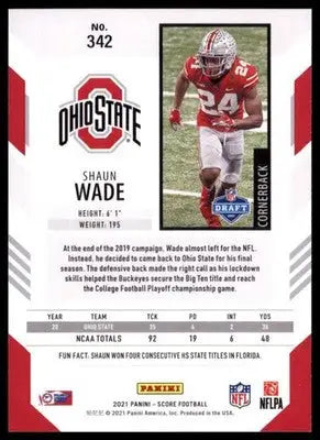 2021 Score Base Shaun Wade RC Ohio State Buckeyes 342 - Football Card Single