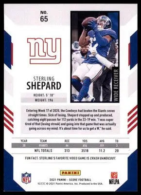 2021 Score Base Sterling Shepard New York Giants 65 - Football Card Single
