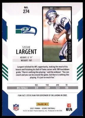 2021 Score Base Steve Largent Seattle Seahawks 274 - Football Card Single