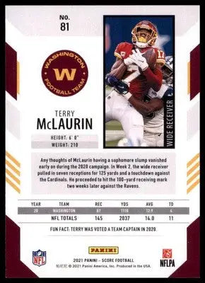 2021 Score Base Terry McLaurin Washington Football Team 81 - Football Card Single