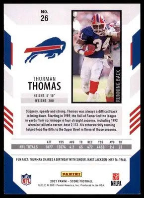 2021 Score Base Thurman Thomas Buffalo Bills 26 - Football Card Single
