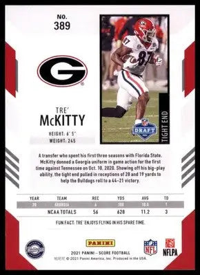 2021 Score Base Tre’ McKitty RC Georgia Bulldogs 389 - Football Card Single