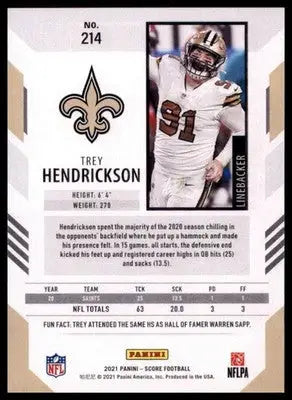 2021 Score Base Trey Hendrickson New Orleans Saints 214 - Football Card Single