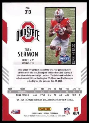 2021 Score Base Trey Sermon RC Ohio State Buckeyes 313 - Football Card Single
